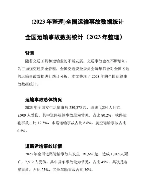 (2023年整理)全国运输事故数据统计