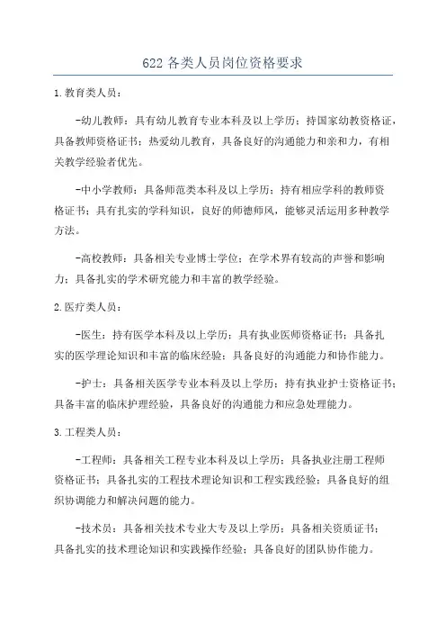 622各类人员岗位资格要求