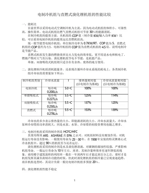 电制冷与直燃机的性能比较