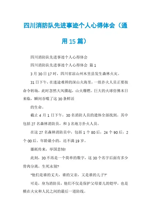 四川消防队先进事迹个人心得体会(通用15篇)