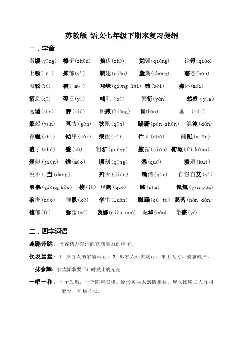 苏教版 语文七年级下期末复习提纲