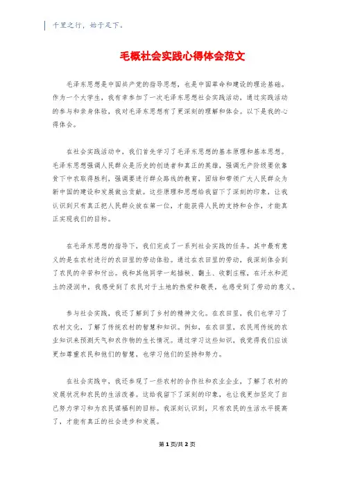 毛概社会实践心得体会范文