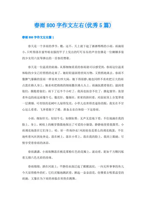 春雨800字作文左右(优秀5篇)