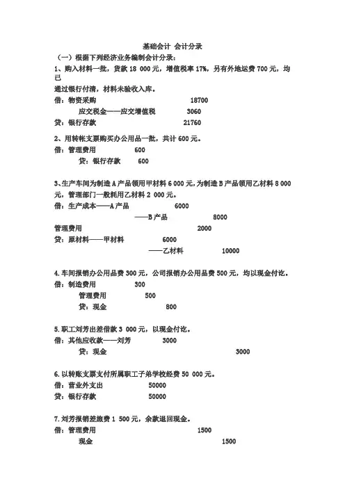会计分录大全