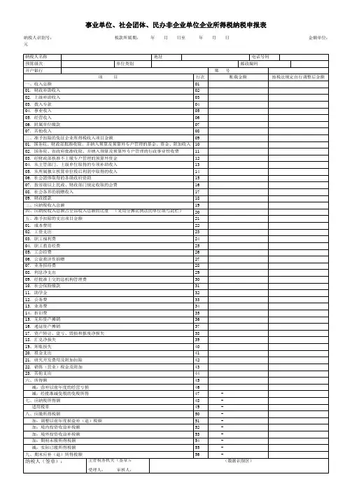 事业单位,社会团体,民办非企业单位企业所得税纳税申报表