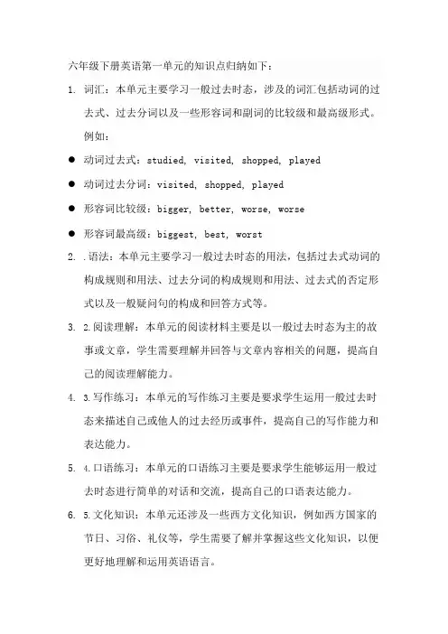 六年级下册英语一单元知识点归纳
