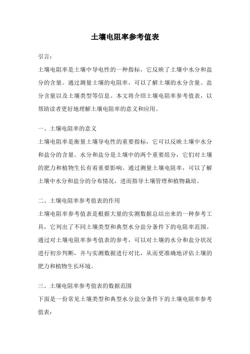 土壤电阻率参考值表