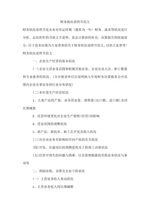 财务情况说明书范文