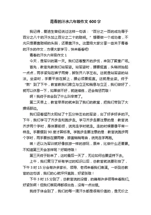 青春的汗水六年级作文600字