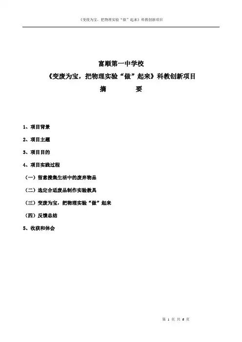 《变废为宝,把物理实验“做”起来》科教创新项目