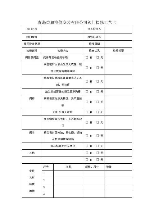 阀门检修工艺卡