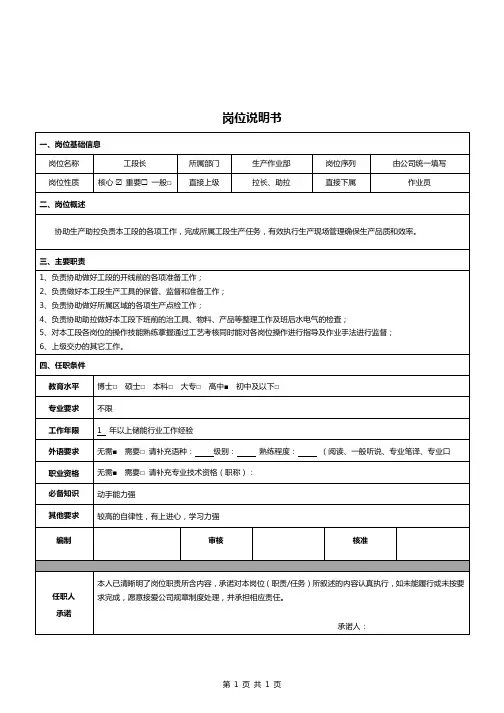《岗位说明书》-工段长