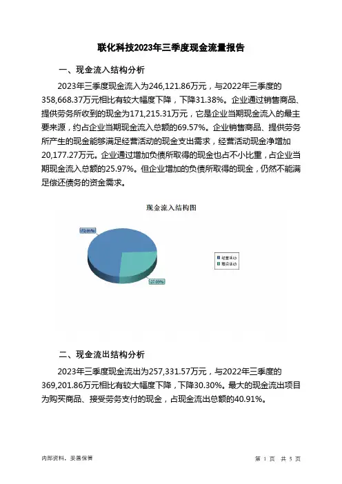 002250联化科技2023年三季度现金流量报告