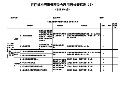 医疗机构药事管理及合理用药检查评分标准