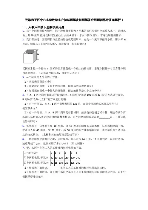 天津和平区中心小学数学小升初试题解决问题解答应用题训练带答案解析1