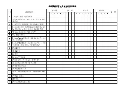 每日每周完成情况记录表