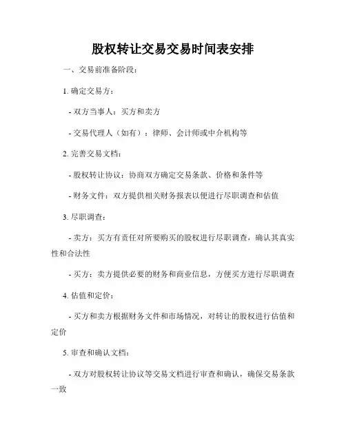 股权转让交易交易时间表安排