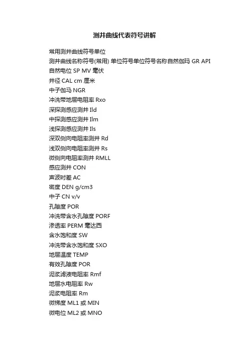 测井曲线代表符号讲解