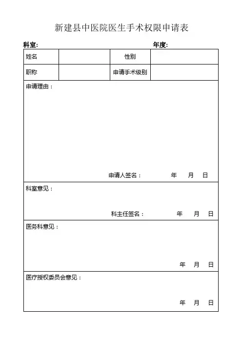 医院手术权限申请表格模板