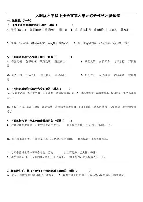 人教版六年级下册语文第六单元综合性学习测试卷 (1)