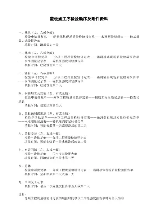 盖板涵工序检验顺序及附件资料.doc