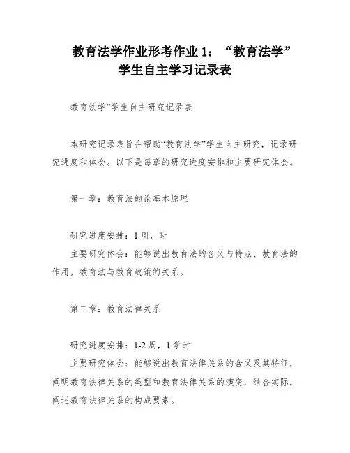 教育法学作业形考作业1：“教育法学”学生自主学习记录表