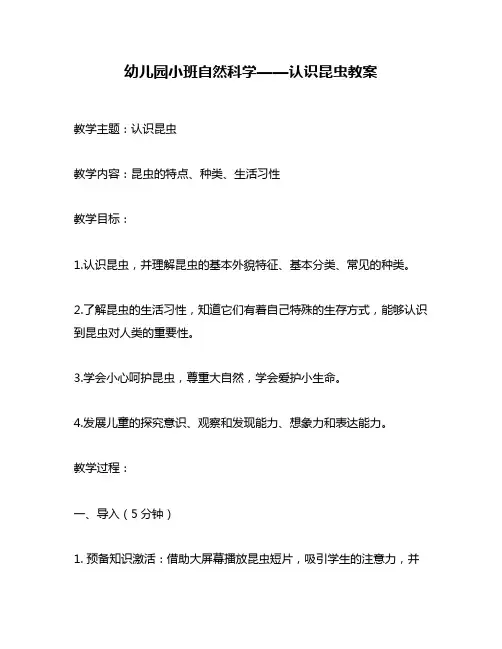幼儿园小班自然科学——认识昆虫教案