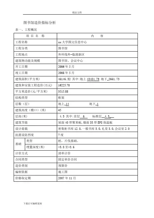 图书馆造价指标分析2008