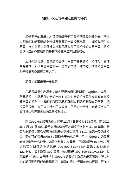 期权、权证与牛熊证的同与不同
