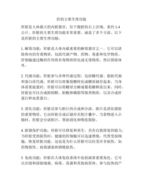 肝的主要生理功能