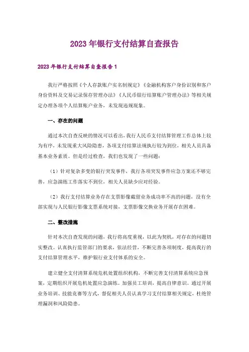 2023年银行支付结算自查报告