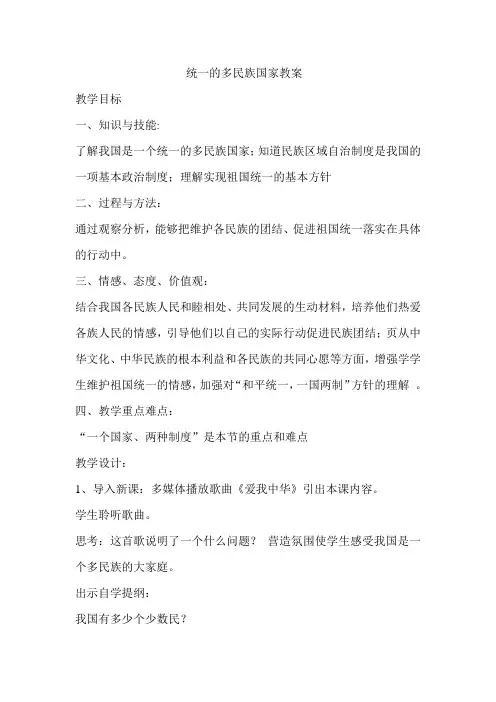 统一的多民族国家教案