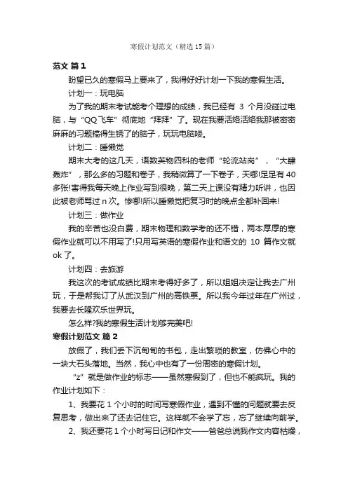 寒假计划范文（精选15篇）
