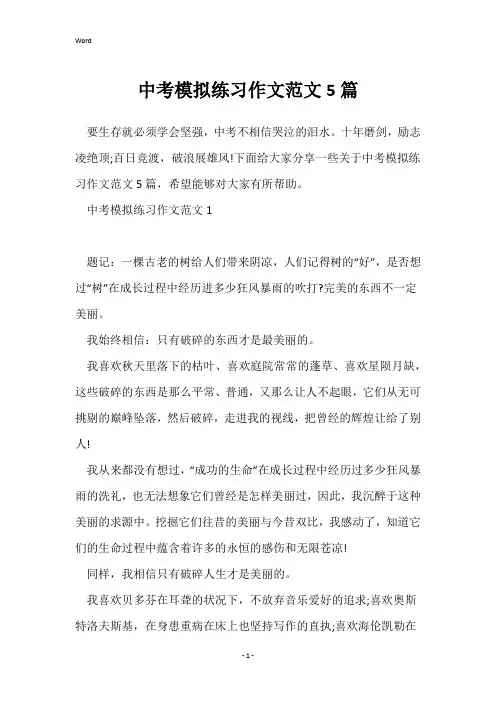 中考模拟练习作文范文5篇