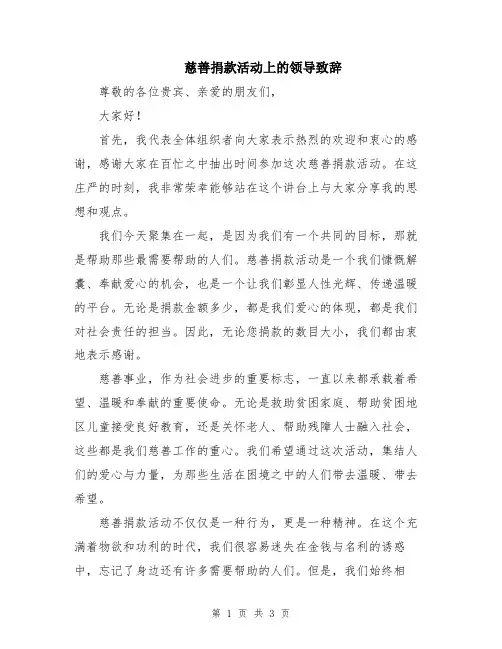 慈善捐款活动上的领导致辞