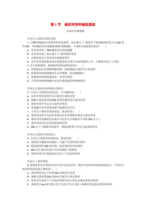 2025版新教材高中生物第5章基因突变及其他变异第1节基因突变和基因重组课时作业新人教版必修2