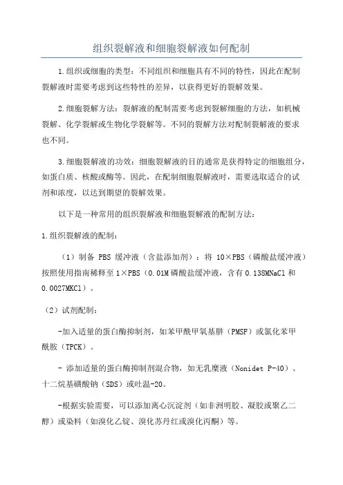 组织裂解液和细胞裂解液如何配制