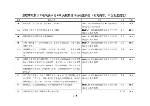 汲取事故教训和板块要求的HSE关键措施评估检查内容