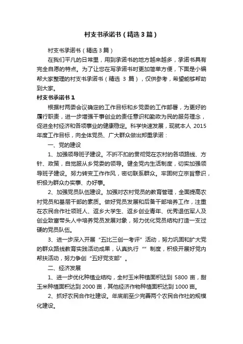 村支书承诺书（精选3篇）