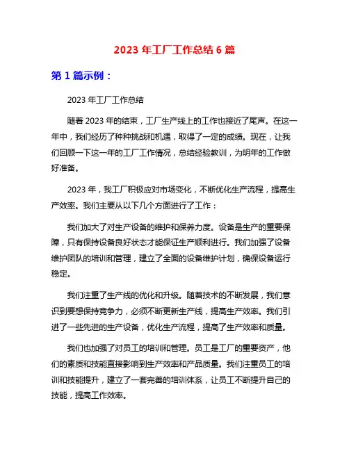 2023年工厂工作总结6篇