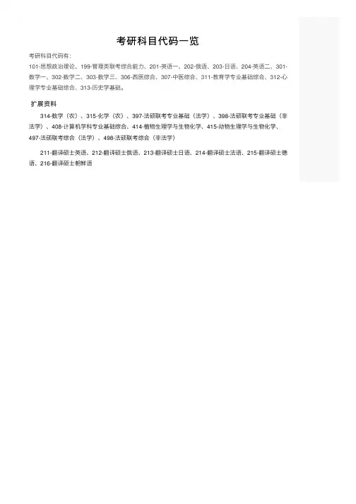 考研科目代码一览