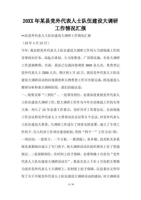 2019年某县党外代表人士队伍建设大调研工作情况汇报