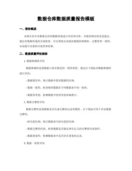 数据仓库数据质量报告模板