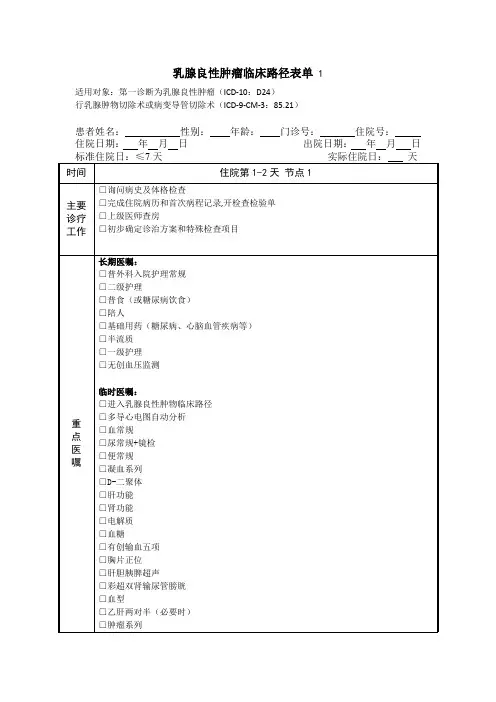 乳腺良性肿瘤表单1
