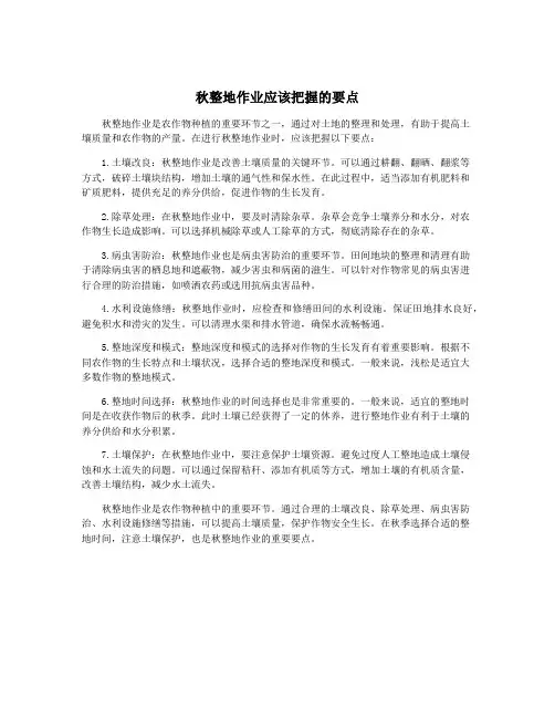秋整地作业应该把握的要点