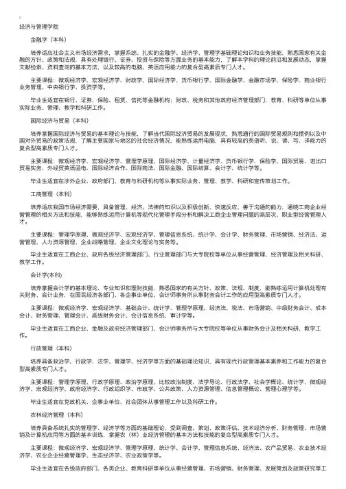 福建农林大学经济与管理学院专业介绍