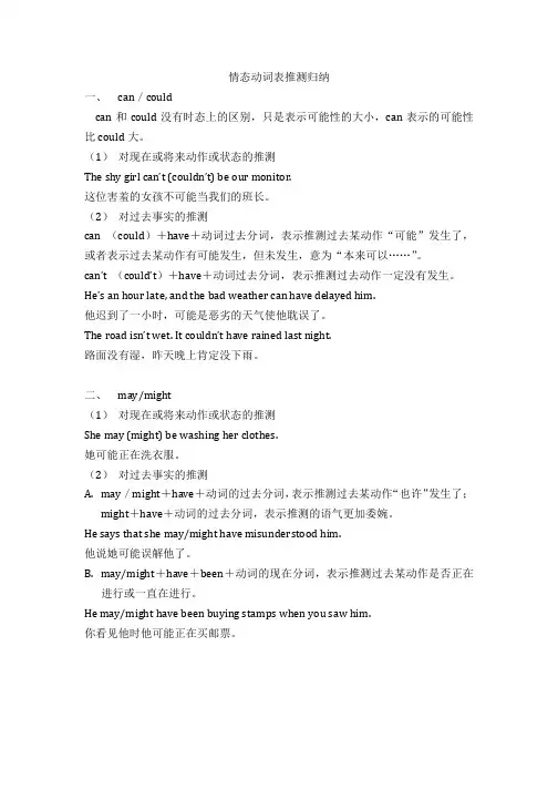 (完整版)情态动词表推测归纳