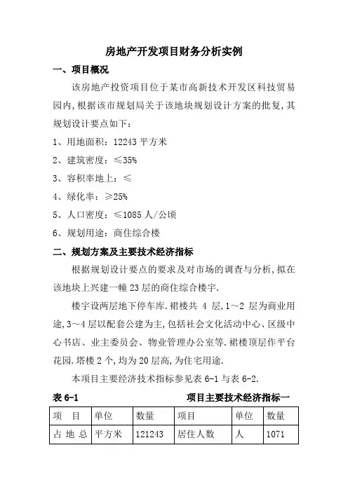 房地产开发项目财务分析案例