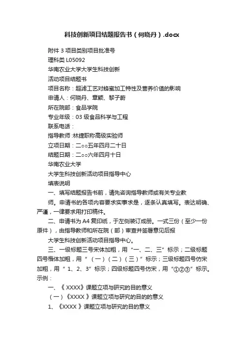 科技创新项目结题报告书（何晓丹）.docx