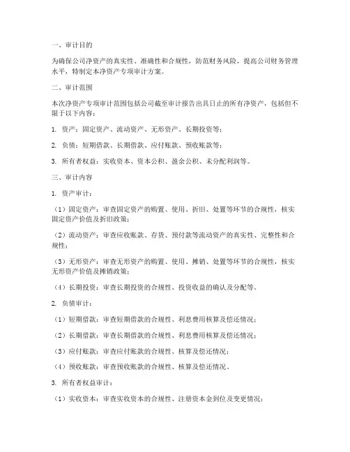 净资产专项审计方案